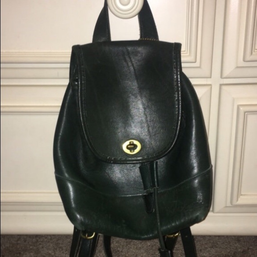 Vintage real green leather coach backpack
